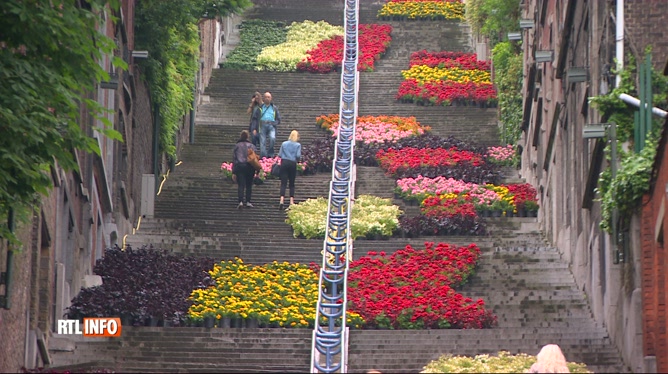 Euro 2016 Hommage Fleuri Sur La Montagne De Bueren à Liège